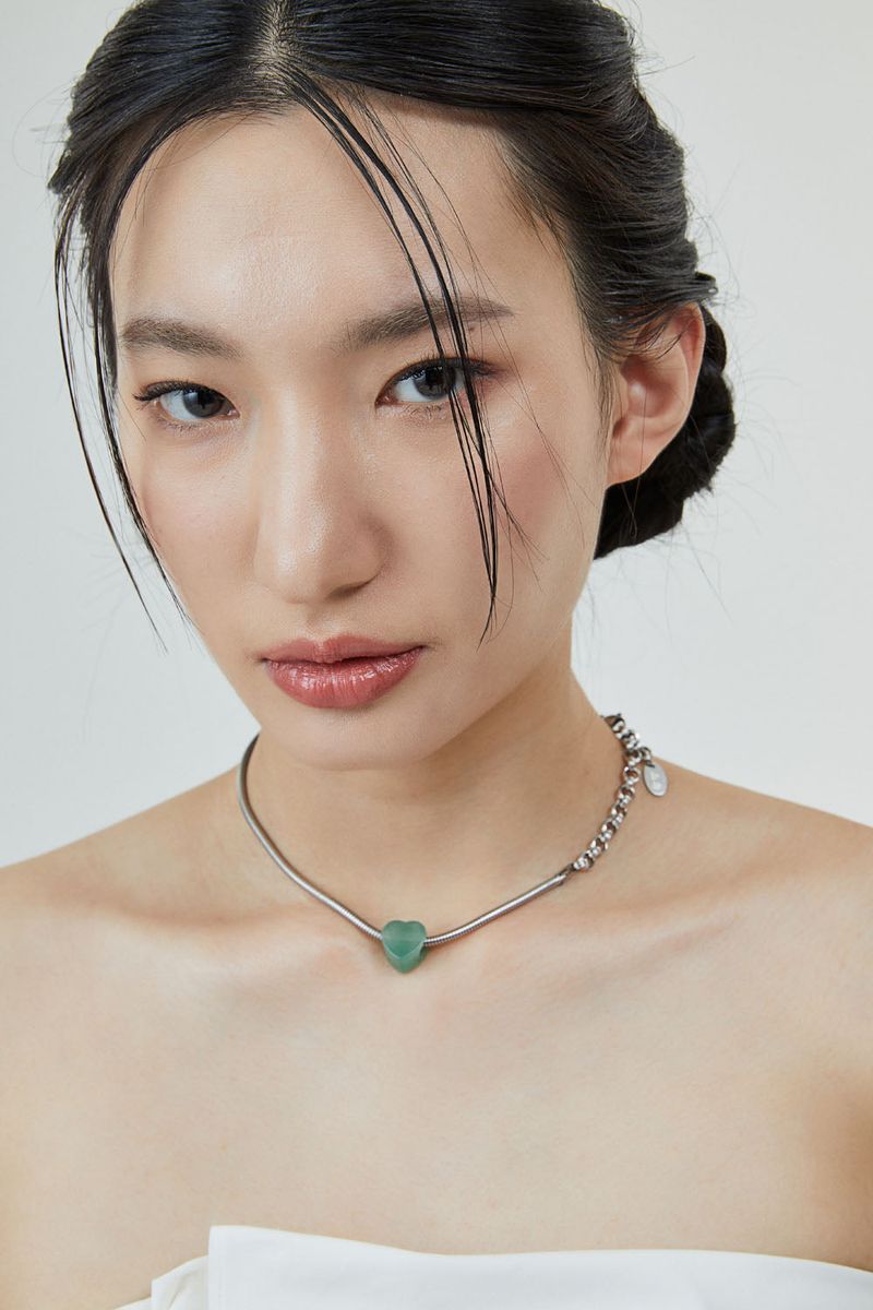 Heart snakechain necklace-green