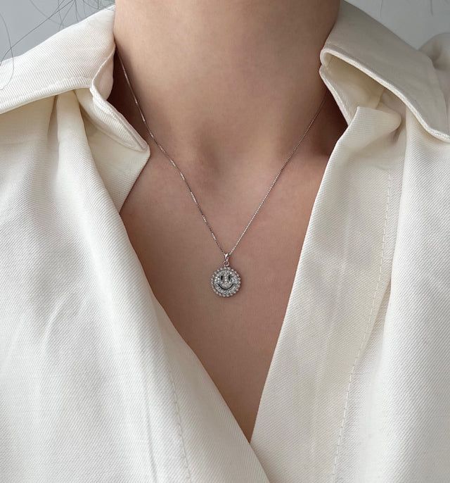 mmi Silver 925 Pearl Cubic Kit Smile Coin Handmade Necklace