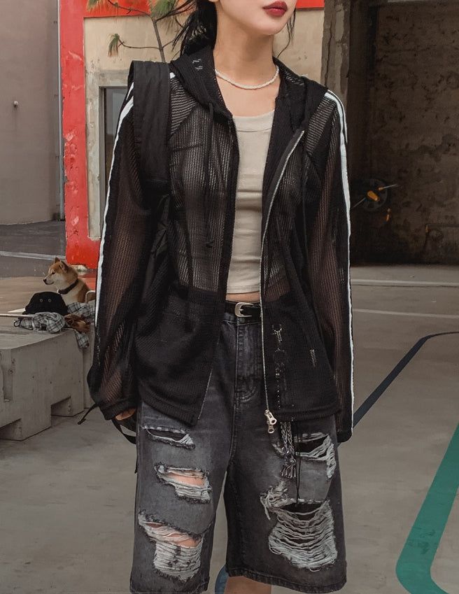 Summer Track Mesh Hooded Zip-Up