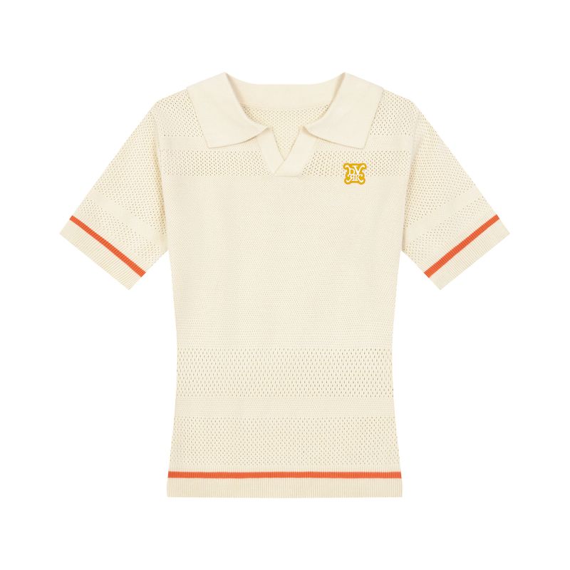 DVRK PRIVÉ BUTTONLESS POINTELLE KNITTED CROPPED POLO - CREAM