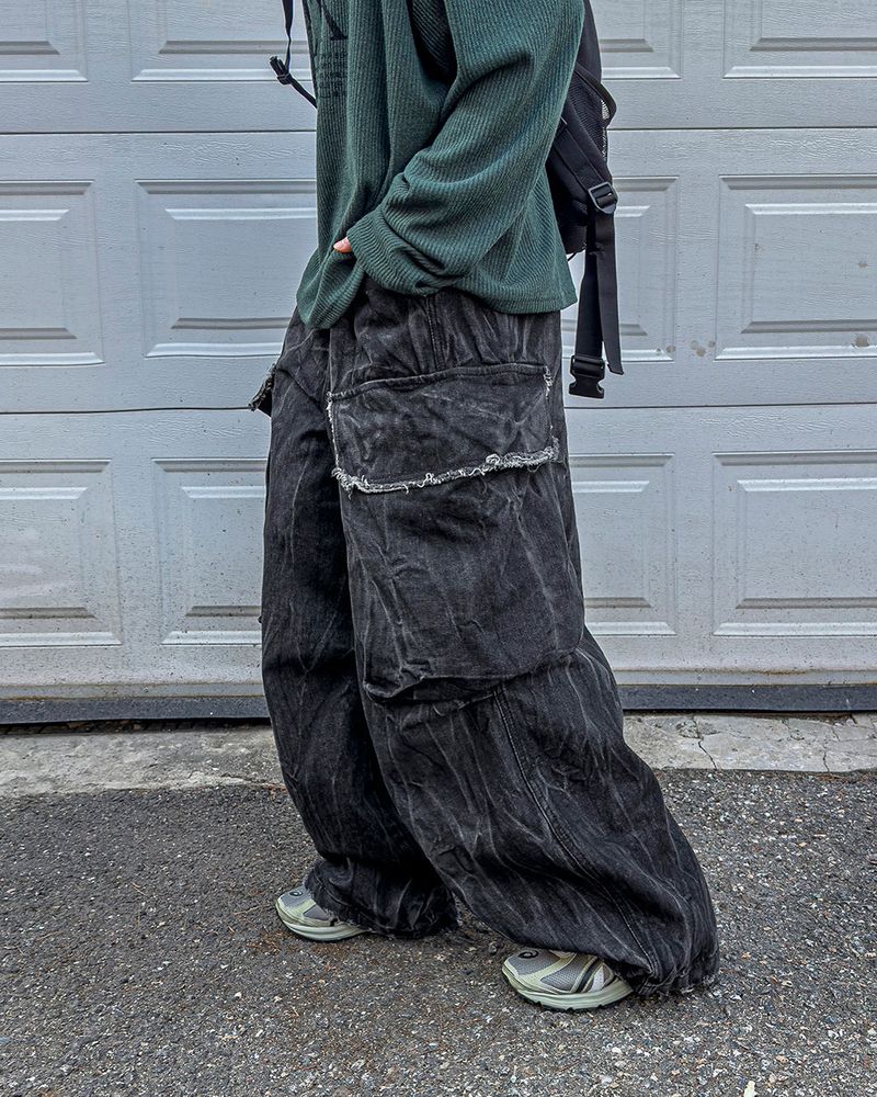 Fringe Balloon Cargo Denim Pants