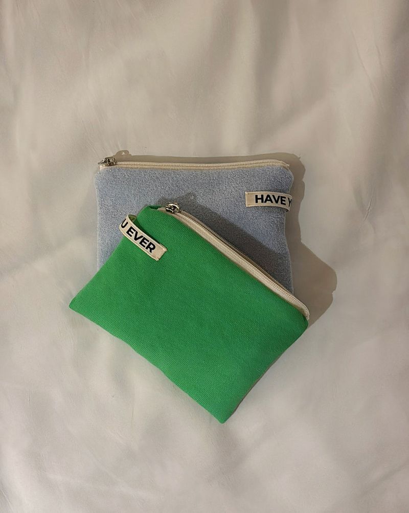 Vivid soft cotton flat pouch - green , S size