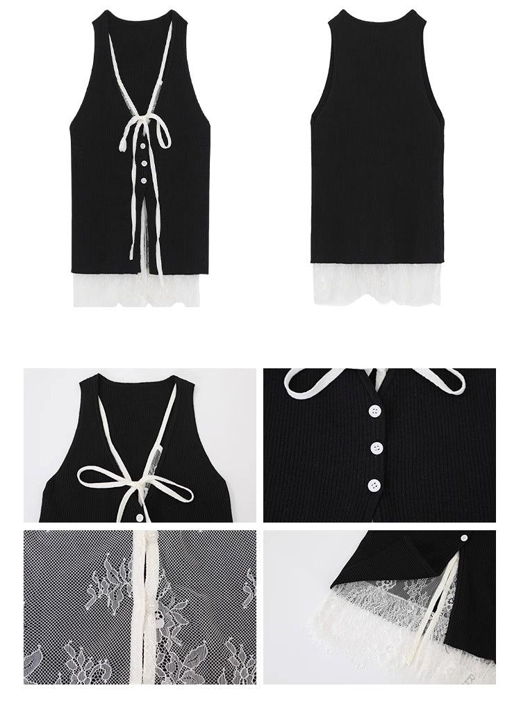 Black Lace Layered Vest Sleeveless Top