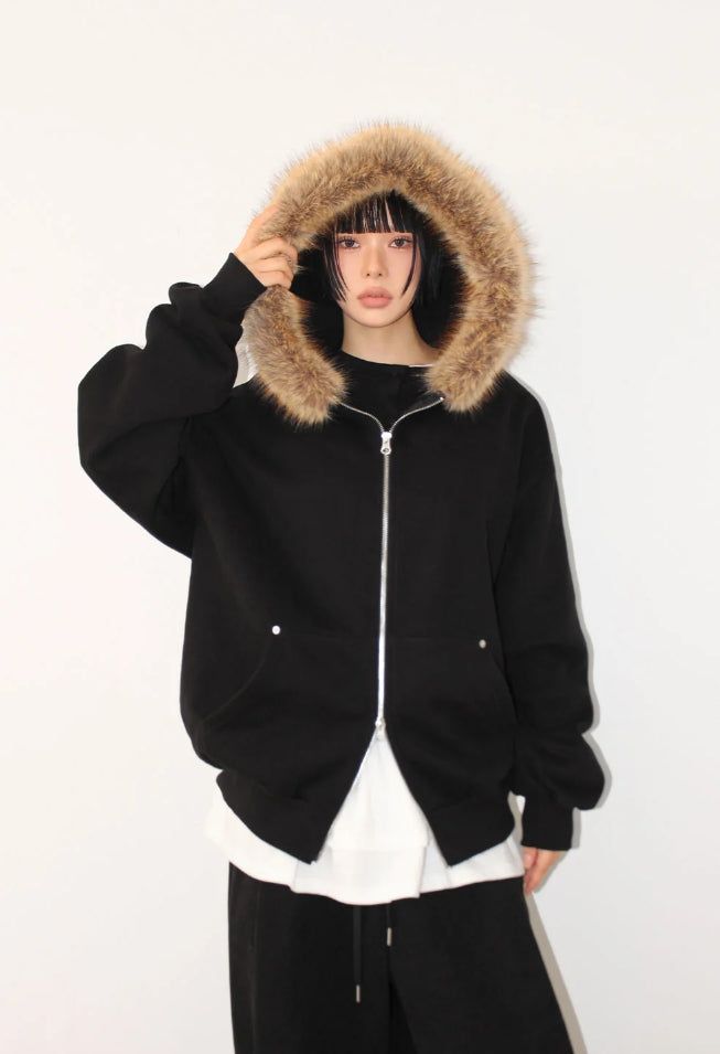 AAKE（アケ）の「(Lining Brushed) STARRY FUR HOOD ZIP-UP（Tops）」
