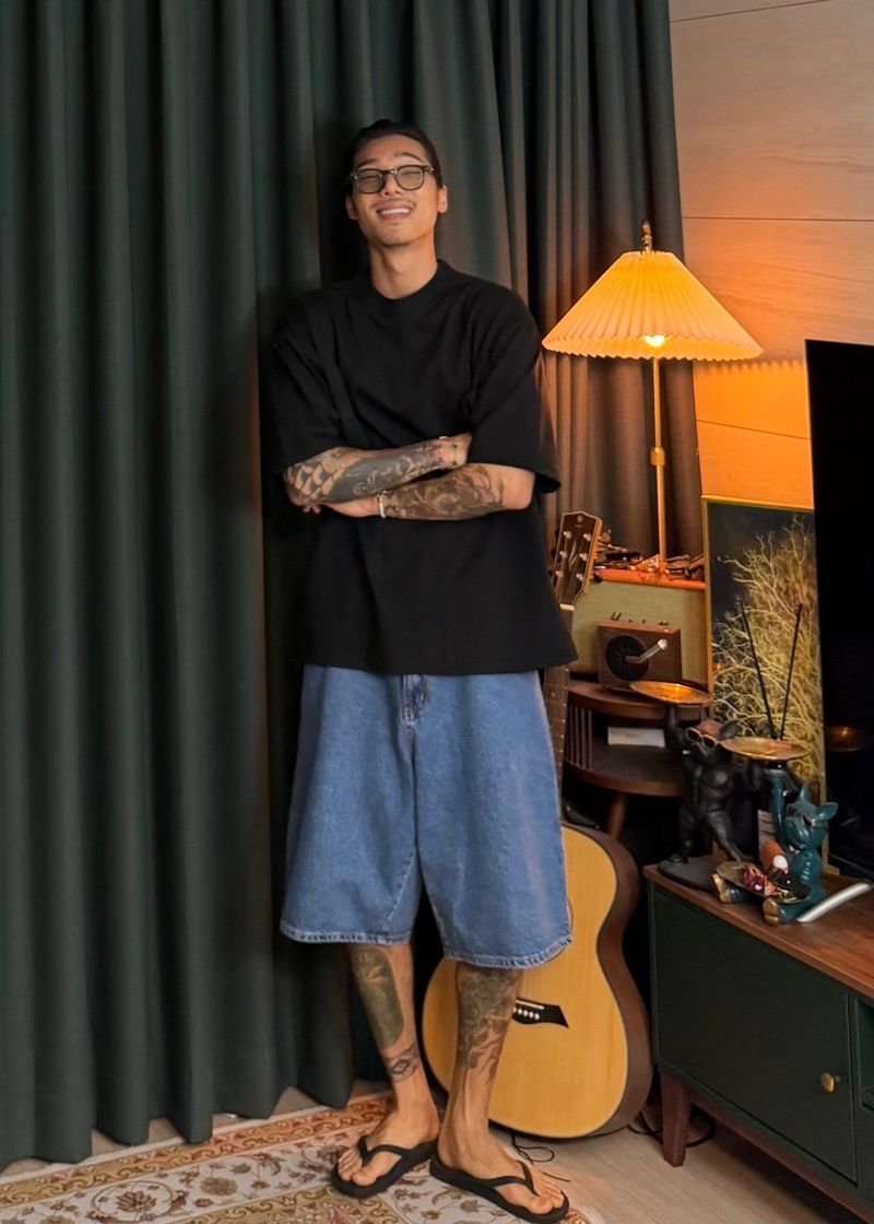 Stone-Washed Denim Bermuda Shorts 