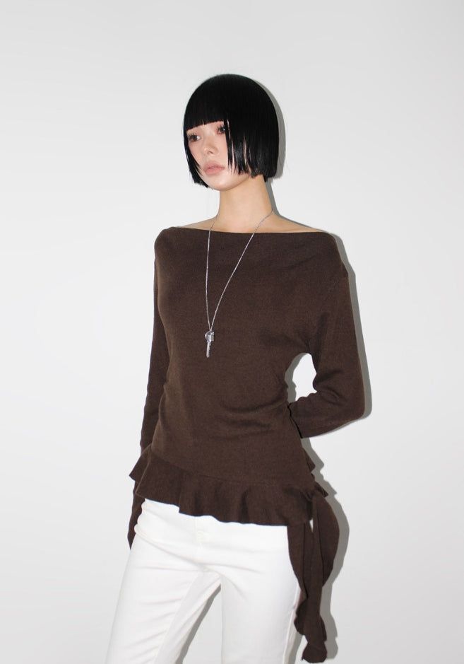 AAKE(アケ)の「FRILL DROP OFF-SHOULDER TOP(Tops)」