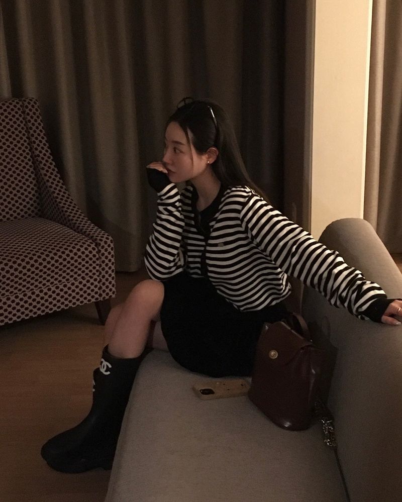 [BELLIDE MADE] Lucky, round stripe cardigan