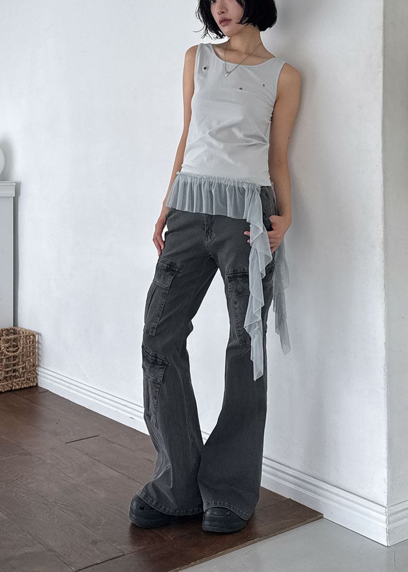 LOW GREY CARGO BOOTS CUT DENIM