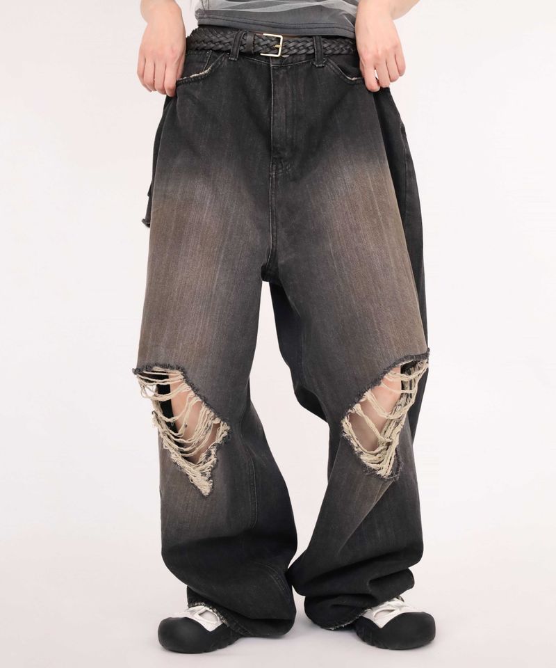 (UNISEX)Torn Twilight black Denim