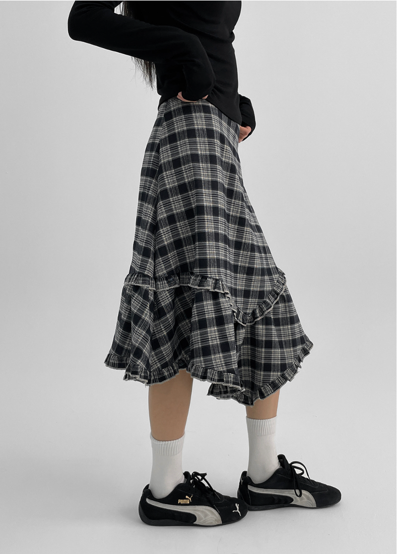 [MADE] Levein Checkered Cancan Midi Skirt