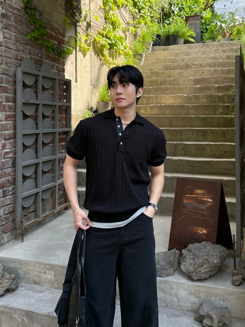 Texture collar knitwear short-sleeve