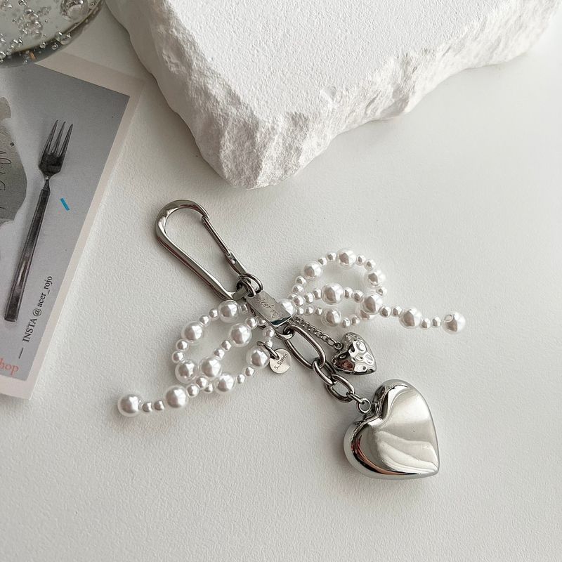 rop Ballet Core Keyring Stainless Steel Titanium Pearl Ribbon Big Heart AirPods Buzz Keyring Keyring