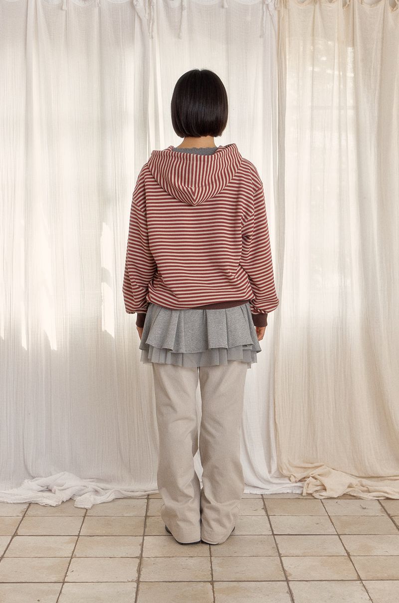 STRIPE HOODED ZIP-UP (RED)