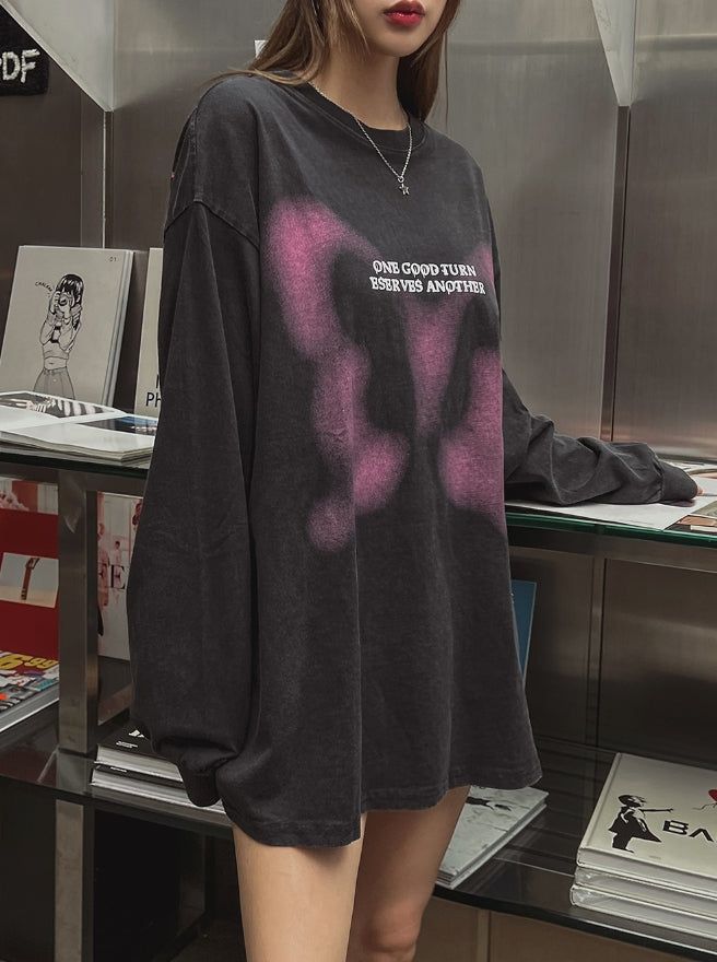 Butterfly Printed Oversized Fit Sweatshirt