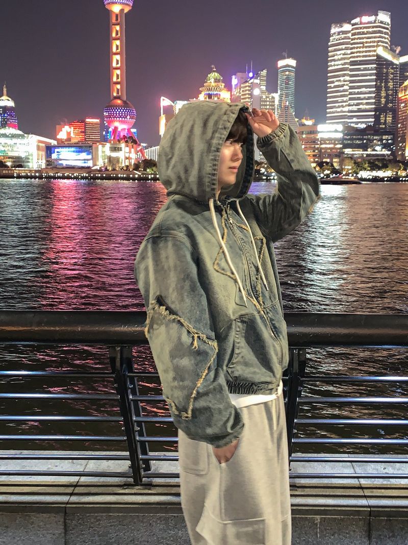 Nanjing vintage denim hooded jacket