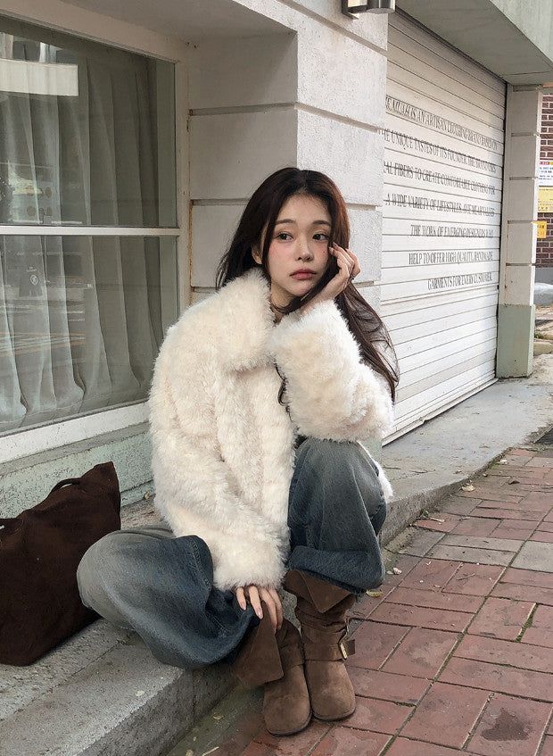 #Wish Collar Crop Fur Jacket (4color)
