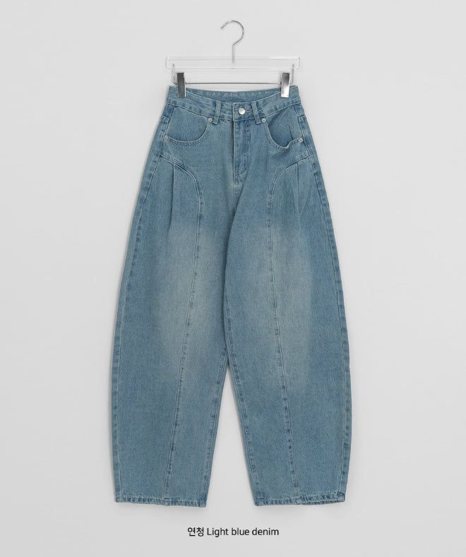 Huvit Pintuck Cotton Denim Wide Pants
