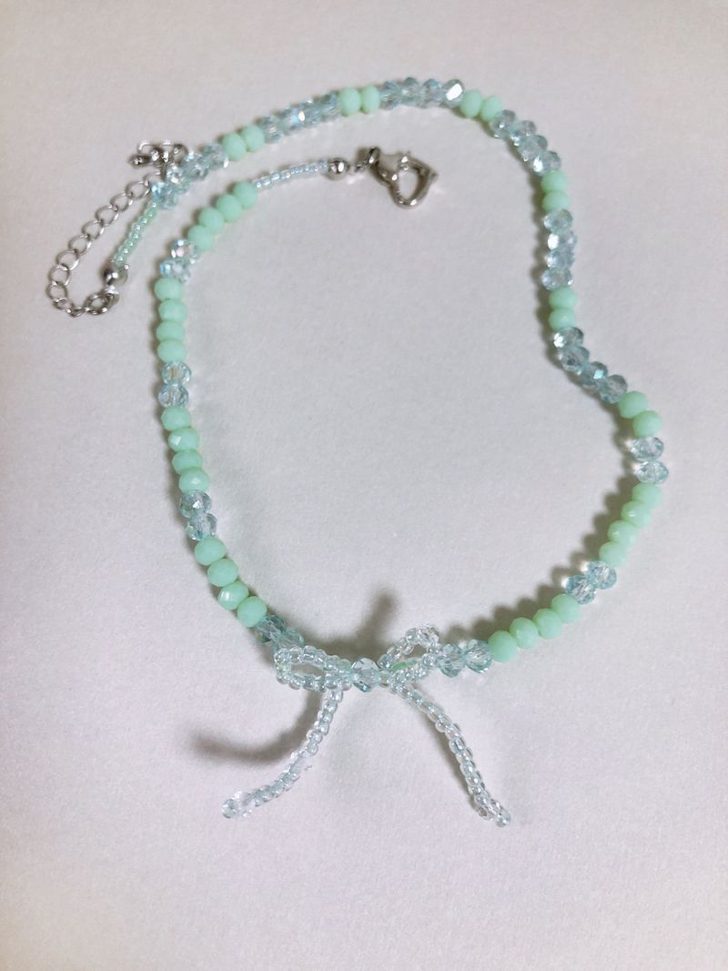 Mini Ribbon Beaded Necklace White