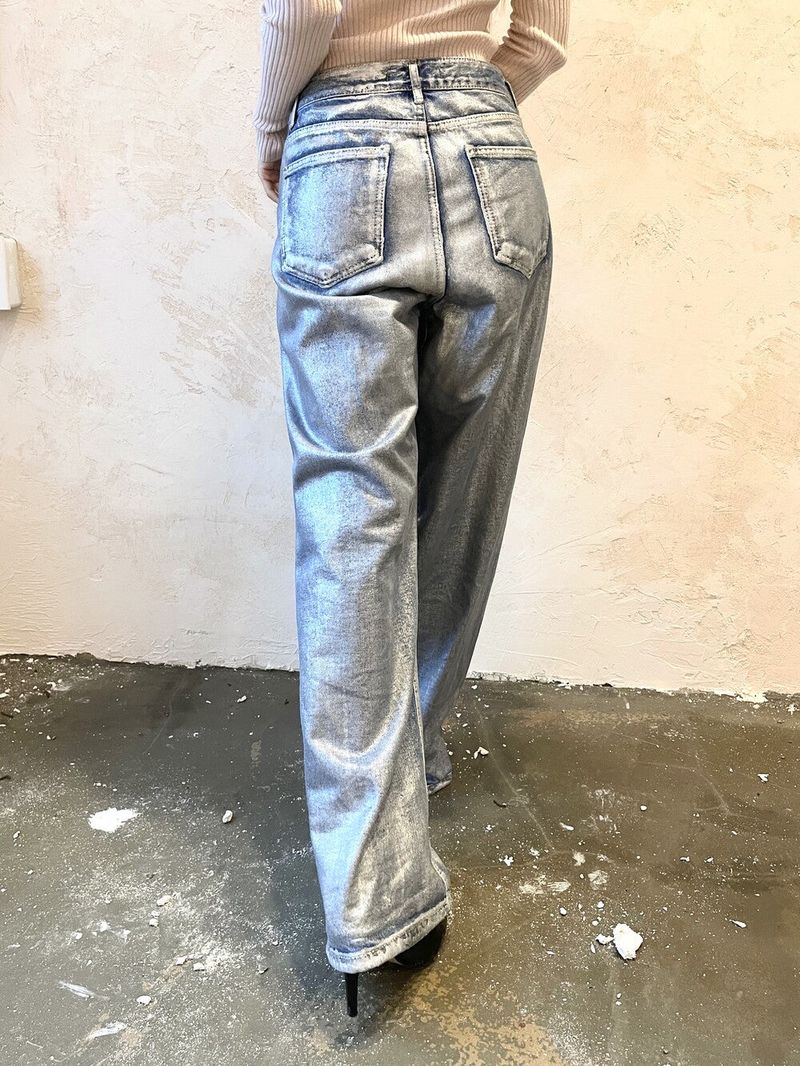  Silver coating denim low wide pt (2color)