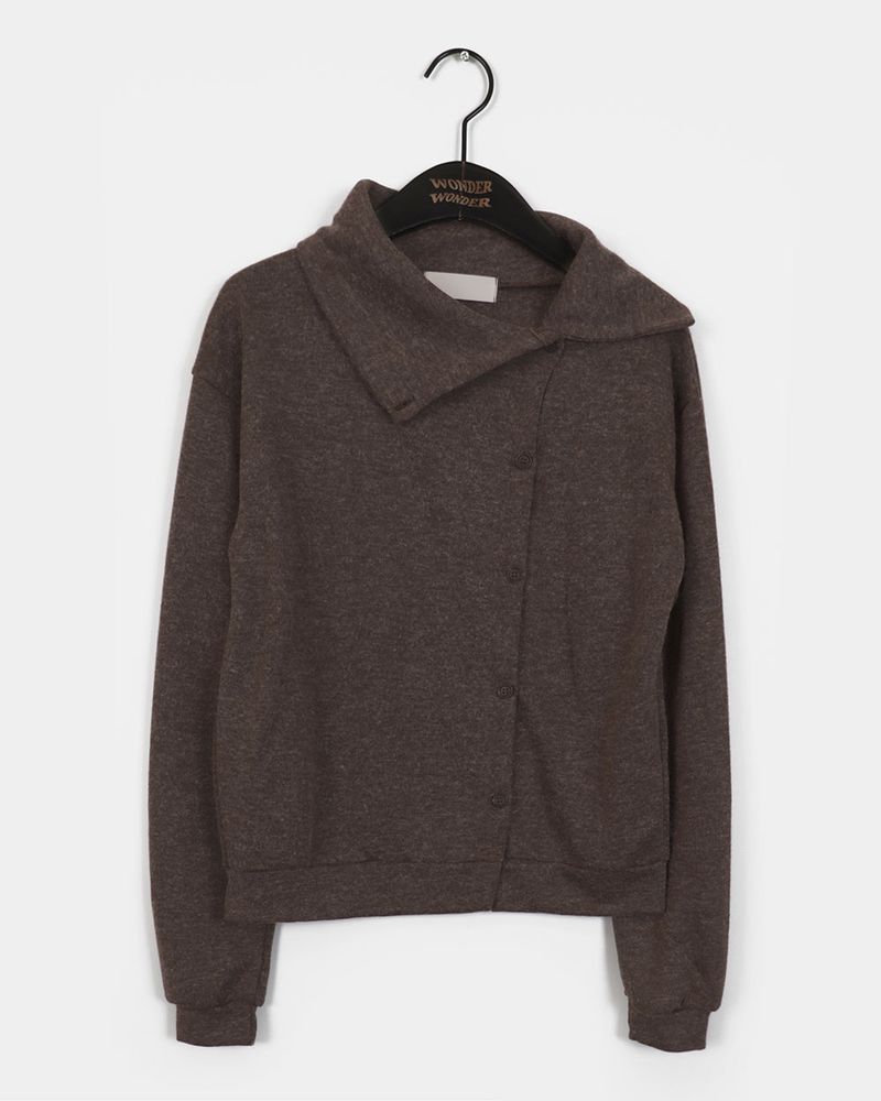 Ins Diagonal Button Turtleneck Collar Cardigan