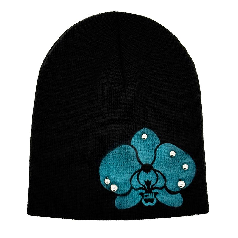 Pierced Orchid Knit Beanie [Black]
