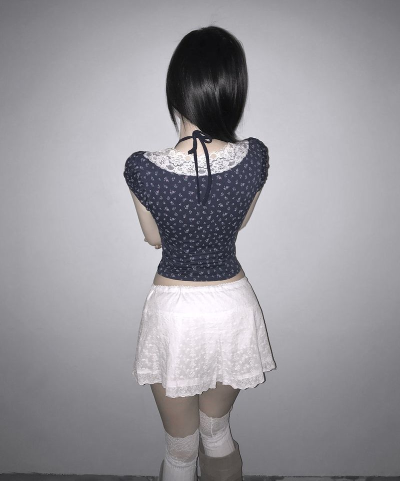floral puff lace tee (3colors)