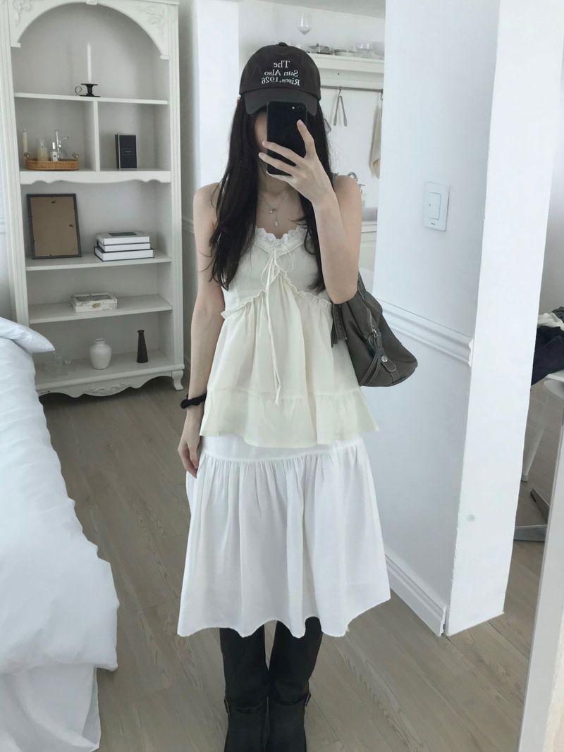 Shirring Strap Midi Skirt (2 colors)
