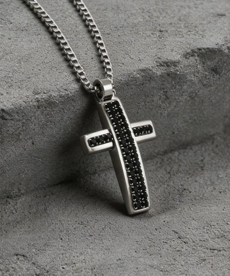 NN-101 Black Line Cross Necklace