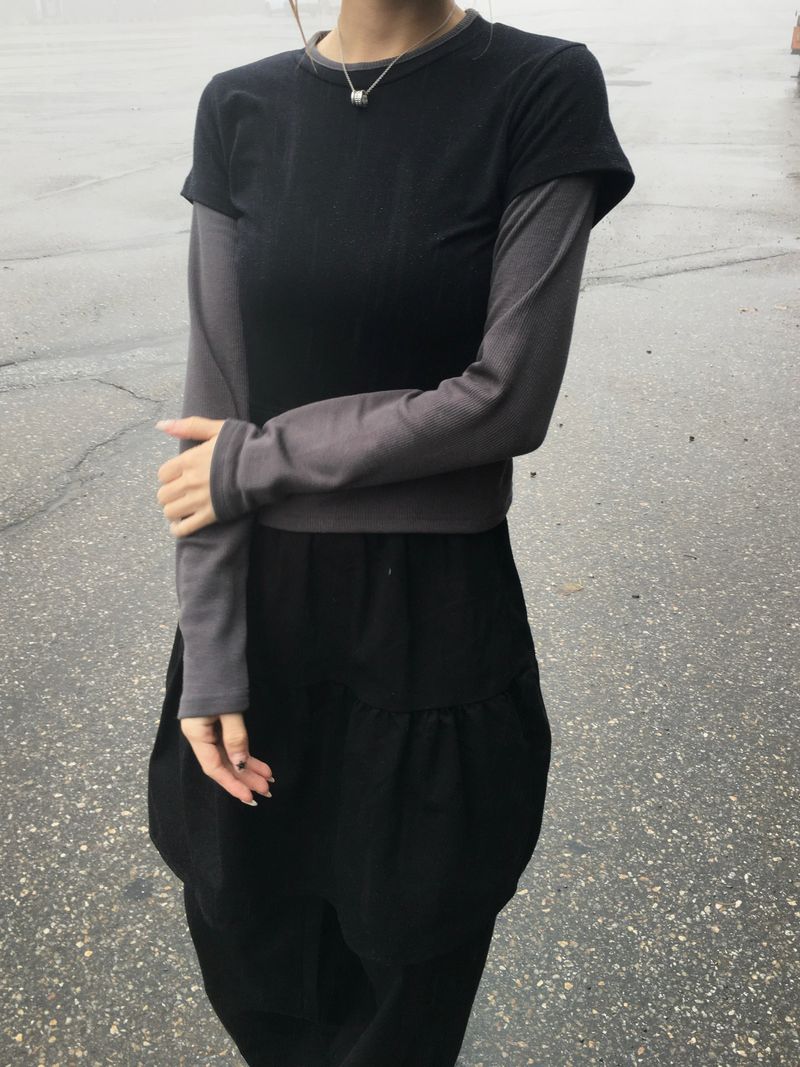 Soft Color Block Layered T-Shirt (3c)