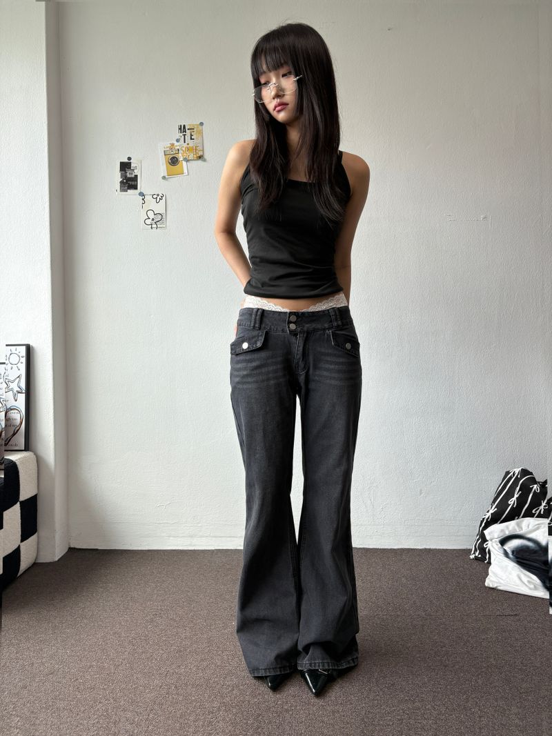 Double Button Semi-Loose Bootcut Pants 2color