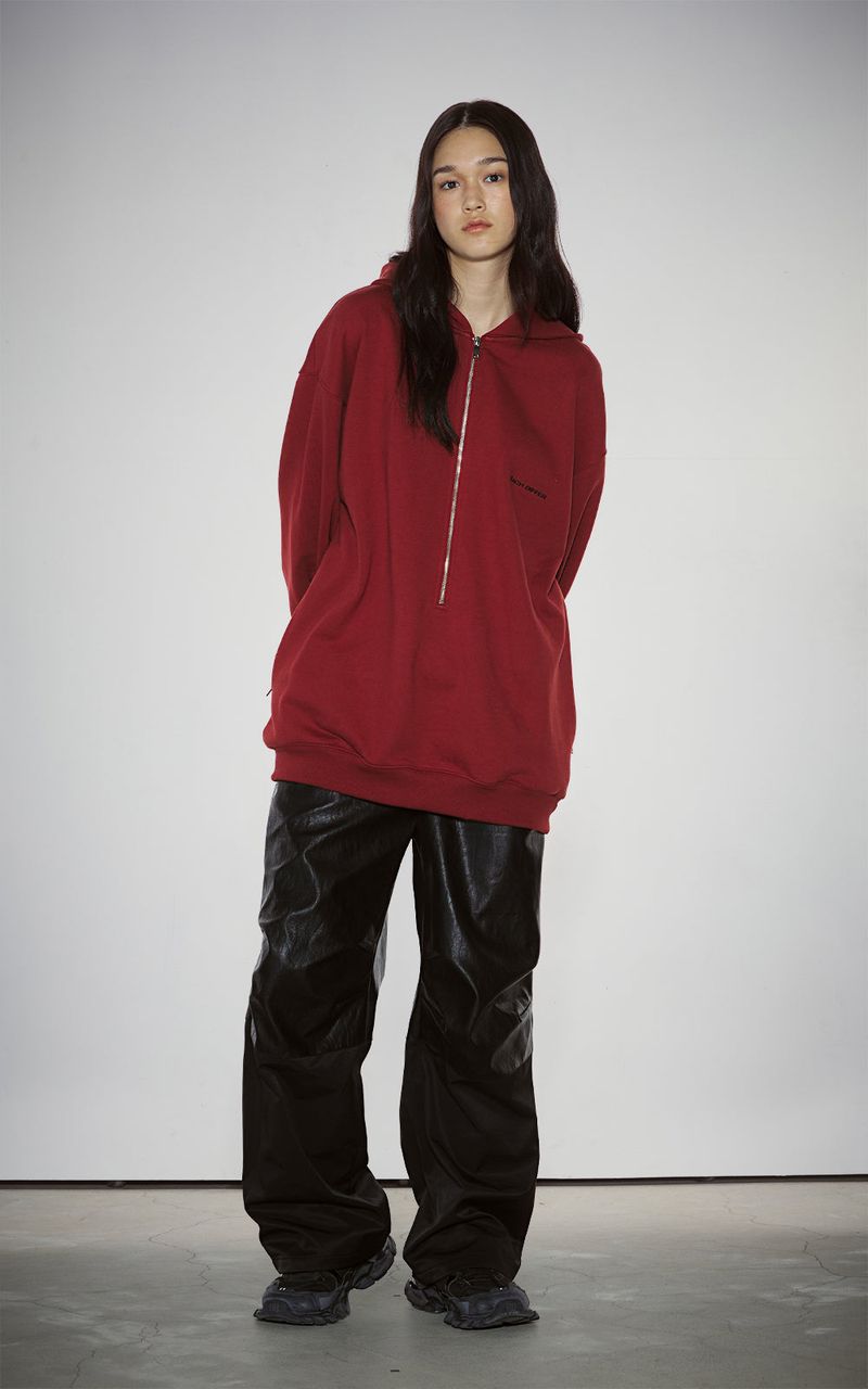 HAIF-ZIP HOODIE (LONG)_DARK RED