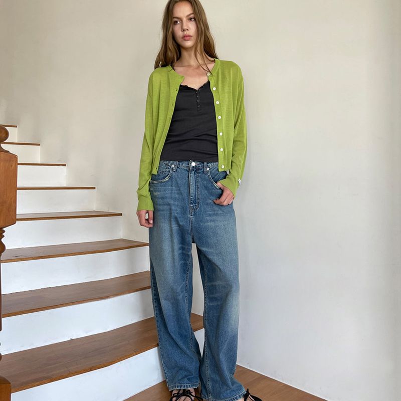 Summer Linen Round Neck Cardigan_Olive