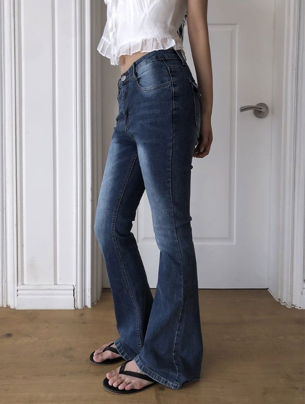 Bev Flip Pocket Bootcut Washing Denim Pants