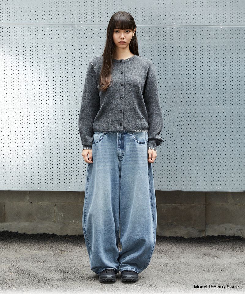 ROUND BUTTON UP CROP CARDIGAN_CHARCOAL