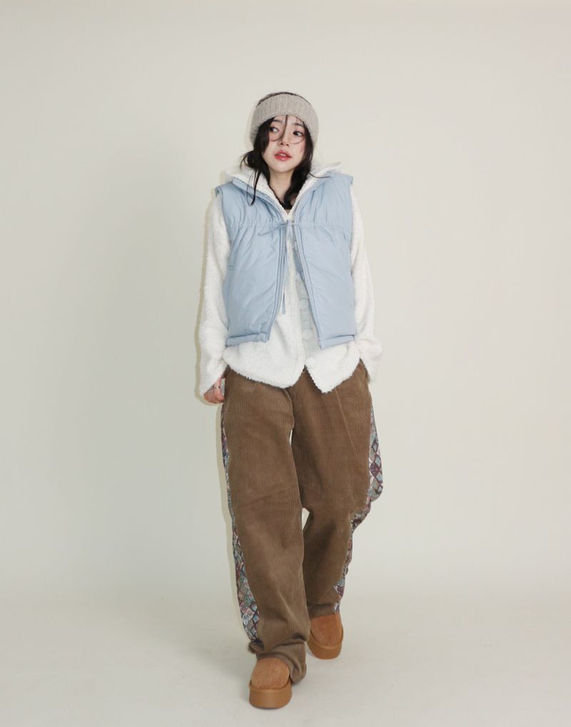 Teddy Ribbon Knot High Neck Cropped Padded Vest (6 ounces)