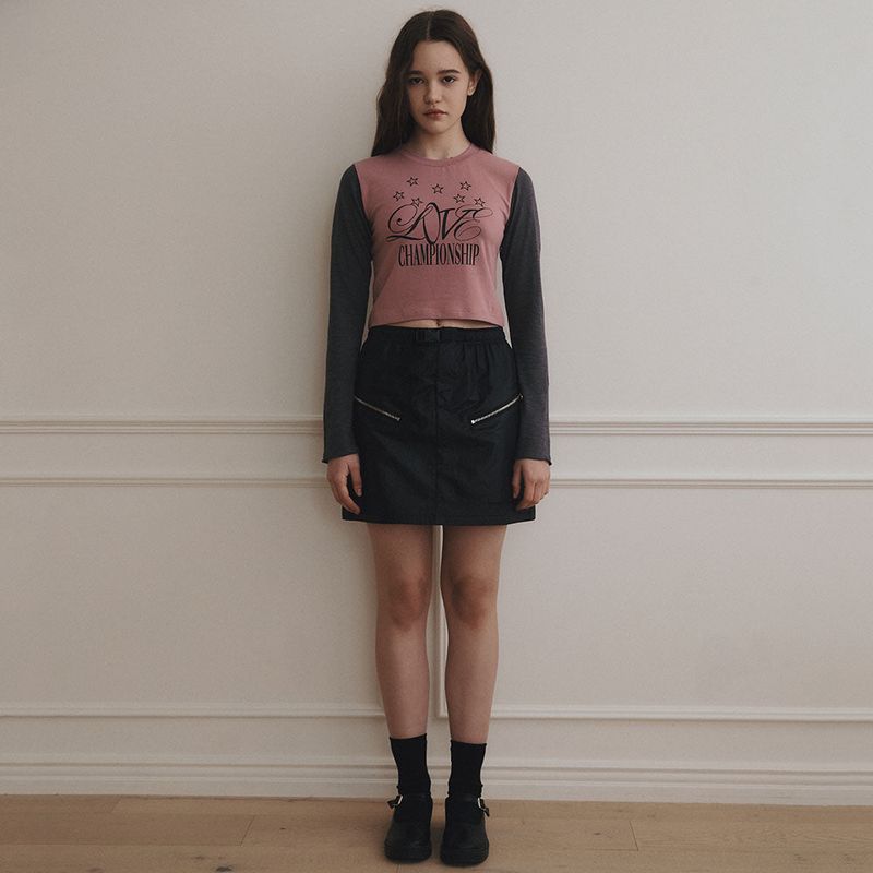 Nylon Zipper mini skirt [2 Color]