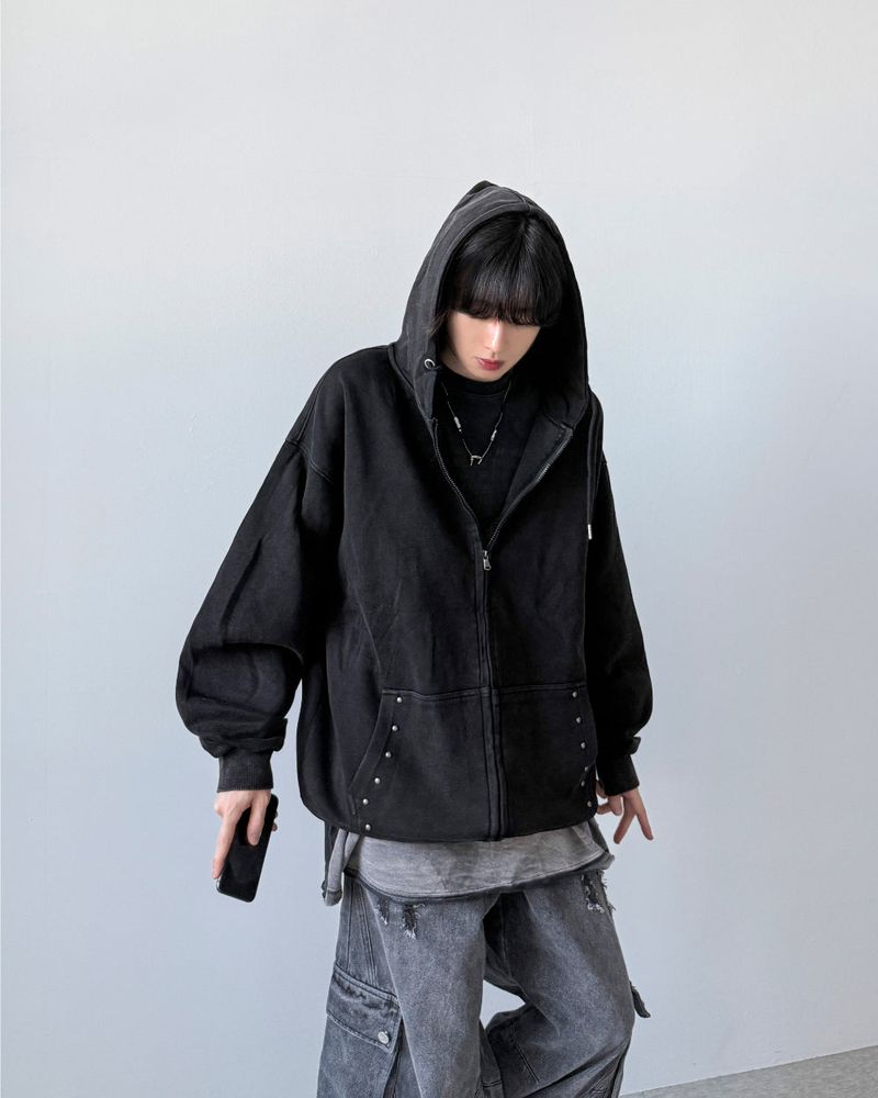 YOURNUS（ユアナス）の「Stud Washing Hood Zip-Up（Tops）」