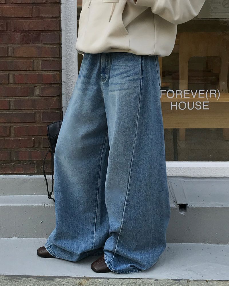 [ORIGINAL] Crew Contrast Wide Denim Pants