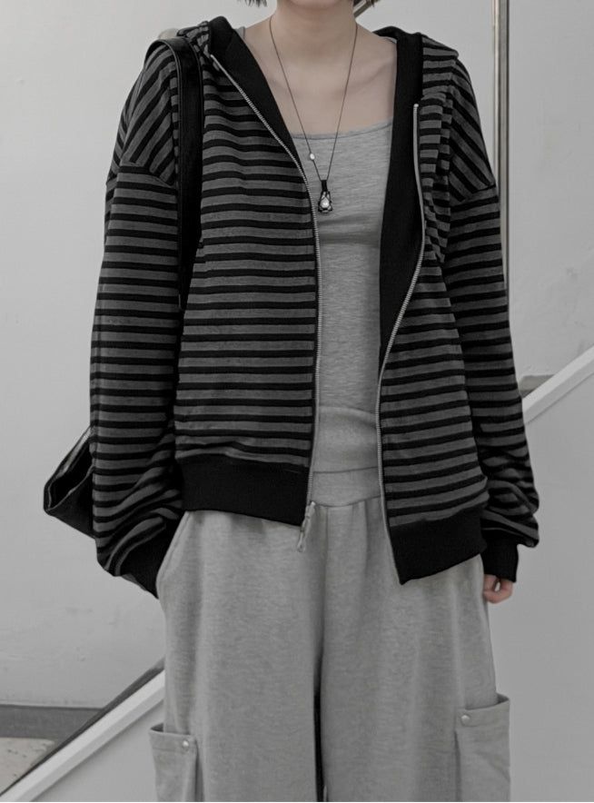 Robe Reversible Striped Hooded Zip-Up