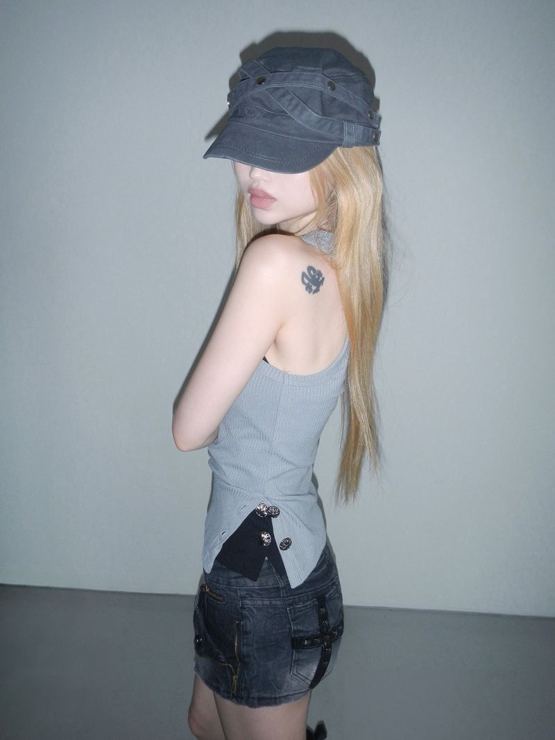 side chrome ribbed tank top(2 color)