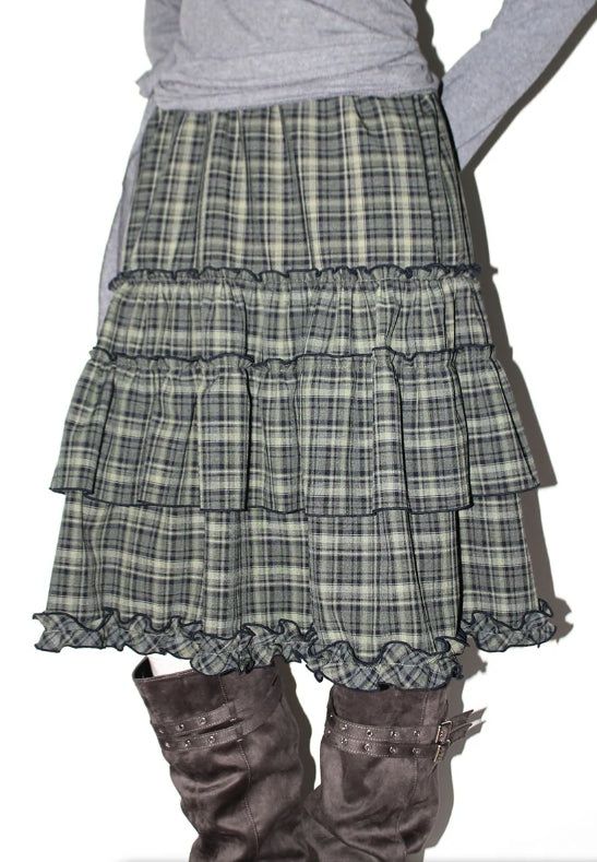CHECK TIERED FRILL SKIRT