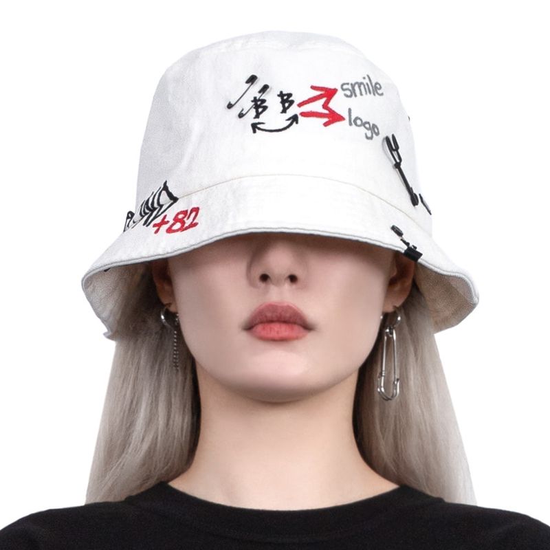 BBD Smile Logo Denim Bucket Hat Custom Ver. (White)