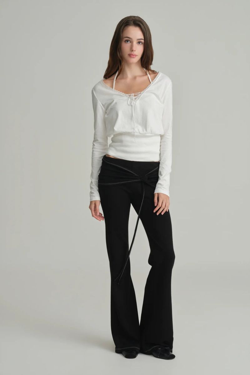 Ballet studio flare line pants, Black