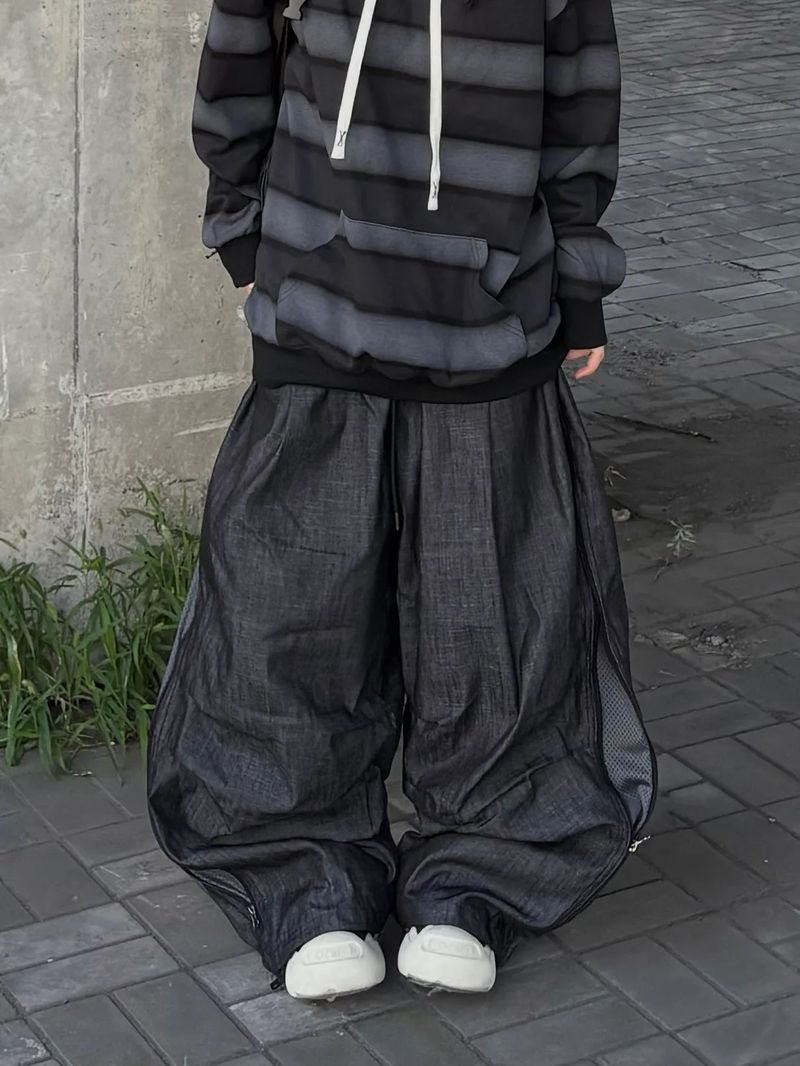 blur striped long strap hoodie