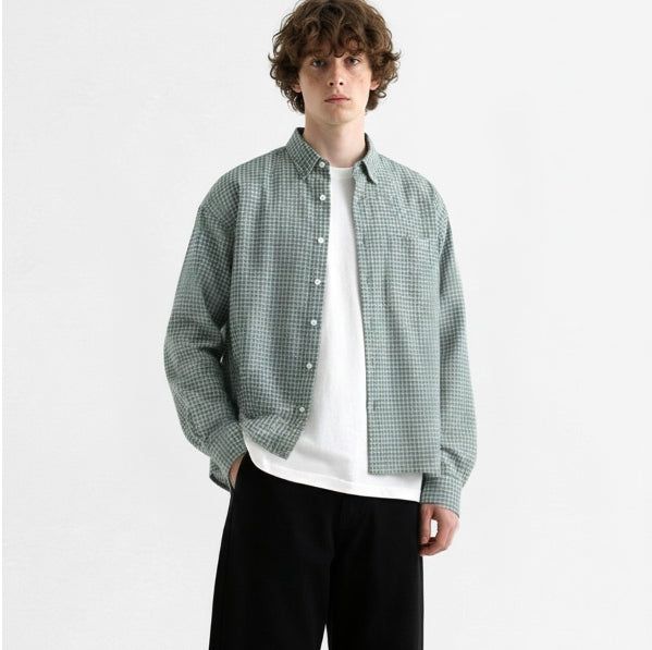 Crop Check Long Sleeve Shirt Mint