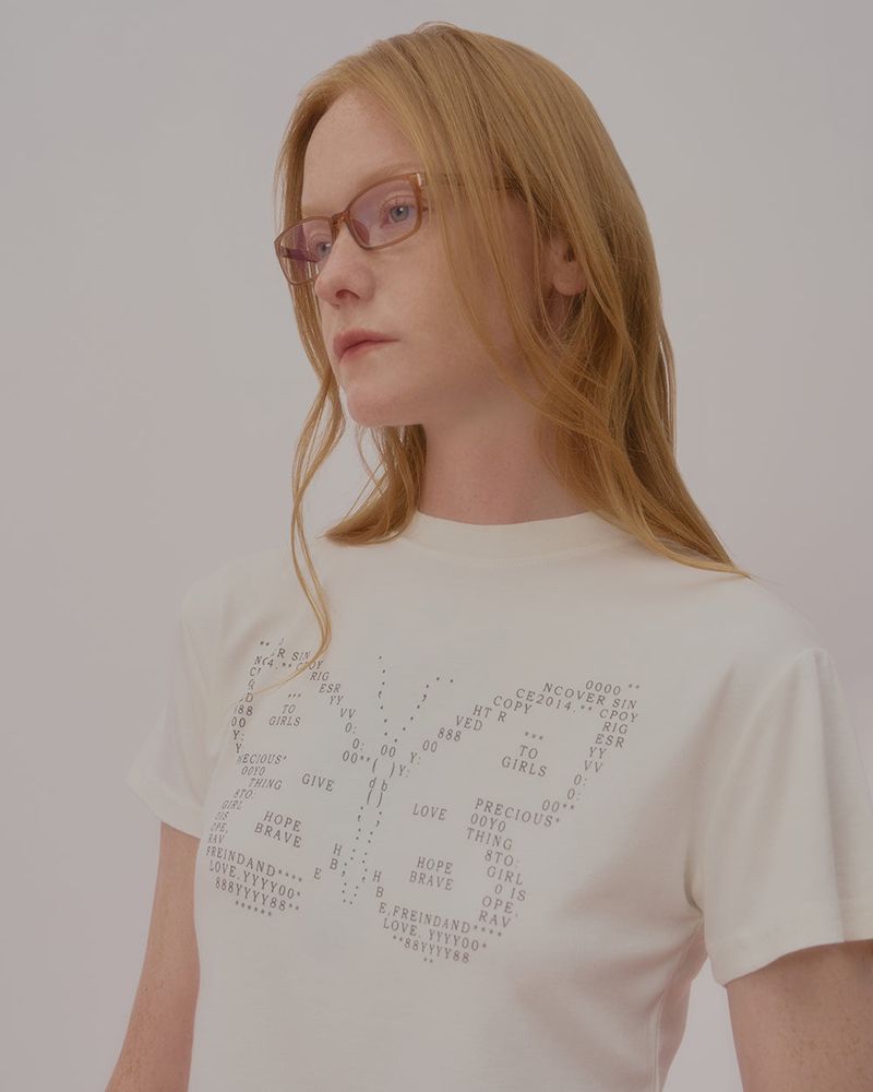 TEXT BUTTERFLY CROP TSHIRT-IVORY