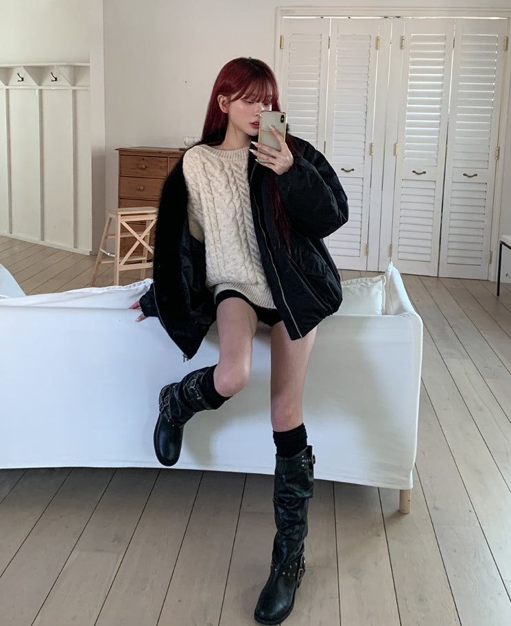 Snug Trimming Fur Bomber Jumper