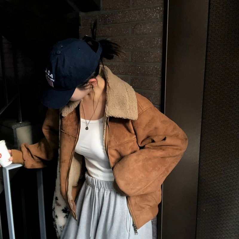 [BELLIDE MADE] Mock, suede blouson mouton jacket