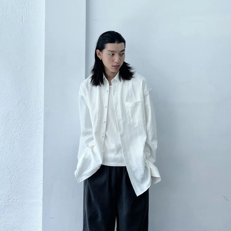 Textured Stripe Drop-Shoulder Shirt