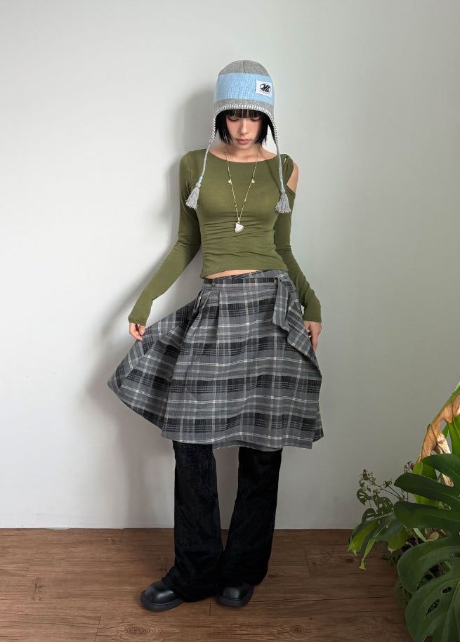 PLAID LAYERED WRAP SKIRT